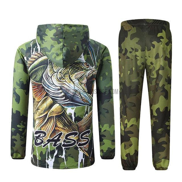 Camouflage Green Bass Fish Zipper Jacket Pants Set – Outdoor Good