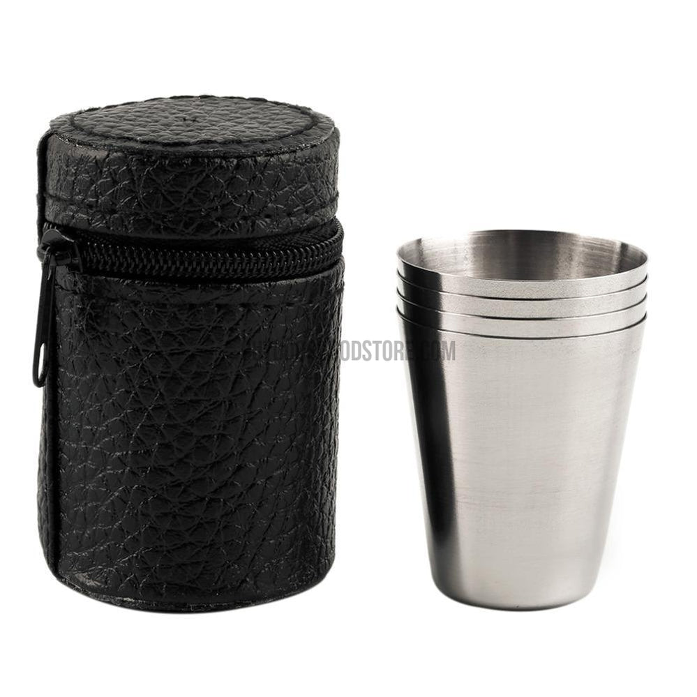 4 Pieces Stainless Steel Portable Camping Fishing Cups with Case 30ML 70ML 180ML-Outdoor Tools-Outdoor Good Store