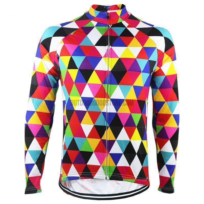 Abstract Art Bright Triangles Long Sleeve Cycling Jersey-cycling jersey-Outdoor Good Store