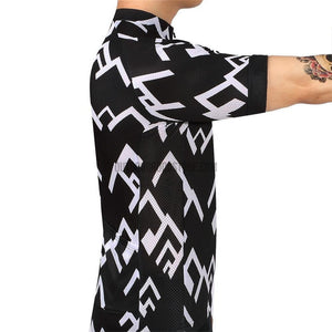 Black White Arrows Mountains Mosaic Pattern Retro Cycling Jersey-cycling jersey-Outdoor Good Store