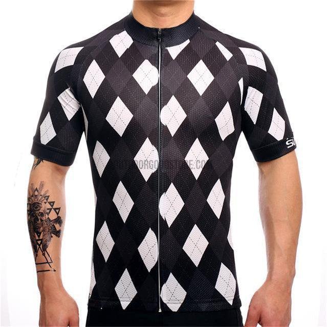 Black White Diamonds Mosaic Pattern Retro Cycling Jersey-cycling jersey-Outdoor Good Store