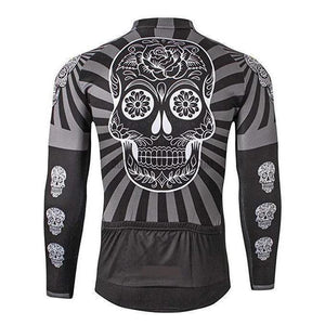 Day of Dead Black Grey Skull Long Sleeve Cycling Jersey-cycling jersey-Outdoor Good Store