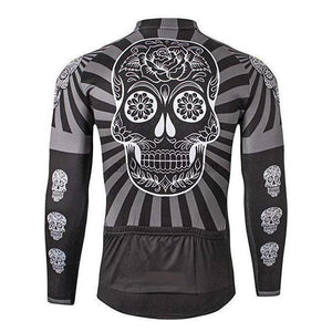 Day of Dead Black Grey Skull Long Sleeve Cycling Jersey-cycling jersey-Outdoor Good Store