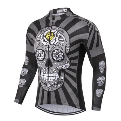 Day of Dead Black Grey Skull Long Sleeve Cycling Jersey-cycling jersey-Outdoor Good Store