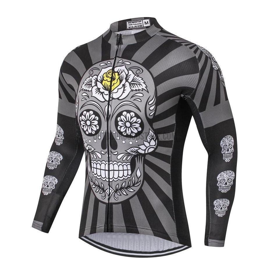 Day of Dead Black Grey Skull Long Sleeve Cycling Jersey-cycling jersey-Outdoor Good Store