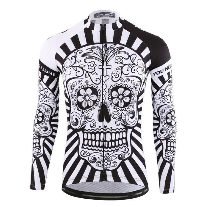 Day of Dead Skull Long Sleeve Cycling Jersey-cycling jersey-Outdoor Good Store