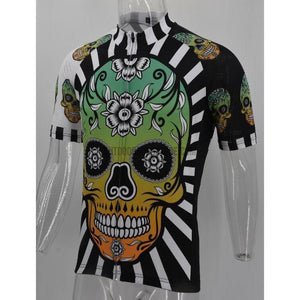 Day of the Dead Floral Green Orange Skull Cycling Jersey-cycling jersey-Outdoor Good Store
