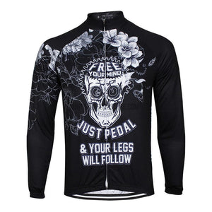 Free Your Mind Just Pedal Skull Long Sleeve Cycling Jersey-cycling jersey-Outdoor Good Store
