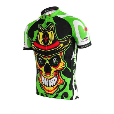 Green Skull Cowboy Retro Cycling Jersey-cycling jersey-Outdoor Good Store