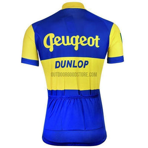 Peugeot Dunlop Blue Yellow Retro Cycling Jersey-cycling jersey-Outdoor Good Store