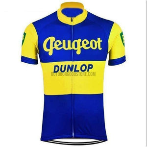 Peugeot Dunlop Blue Yellow Retro Cycling Jersey-cycling jersey-Outdoor Good Store