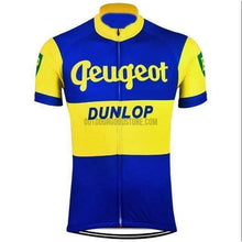 Peugeot Dunlop Blue Yellow Retro Cycling Jersey-cycling jersey-Outdoor Good Store
