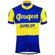 Peugeot Dunlop Blue Yellow Retro Cycling Jersey-cycling jersey-Outdoor Good Store