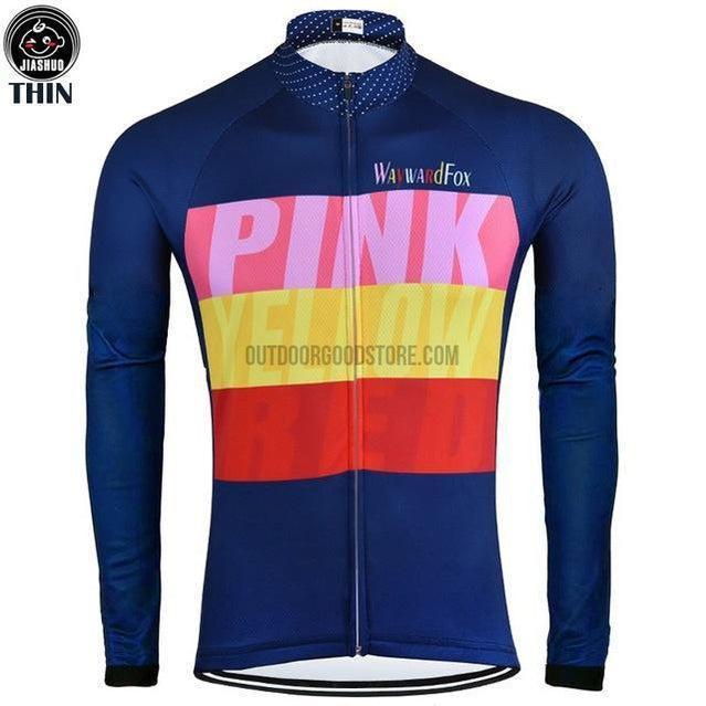 Pink Yellow Red Stripe Long Cycling Jersey-cycling jersey-Outdoor Good Store