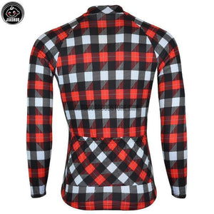Plaid Pattern Red Long Cycling Jersey-cycling jersey-Outdoor Good Store