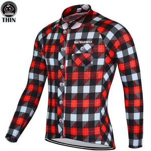 Plaid Pattern Red Long Cycling Jersey-cycling jersey-Outdoor Good Store