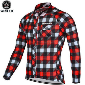 Plaid Pattern Red Long Cycling Jersey-cycling jersey-Outdoor Good Store