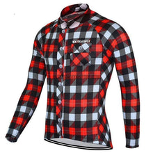 Plaid Pattern Red Long Cycling Jersey-cycling jersey-Outdoor Good Store