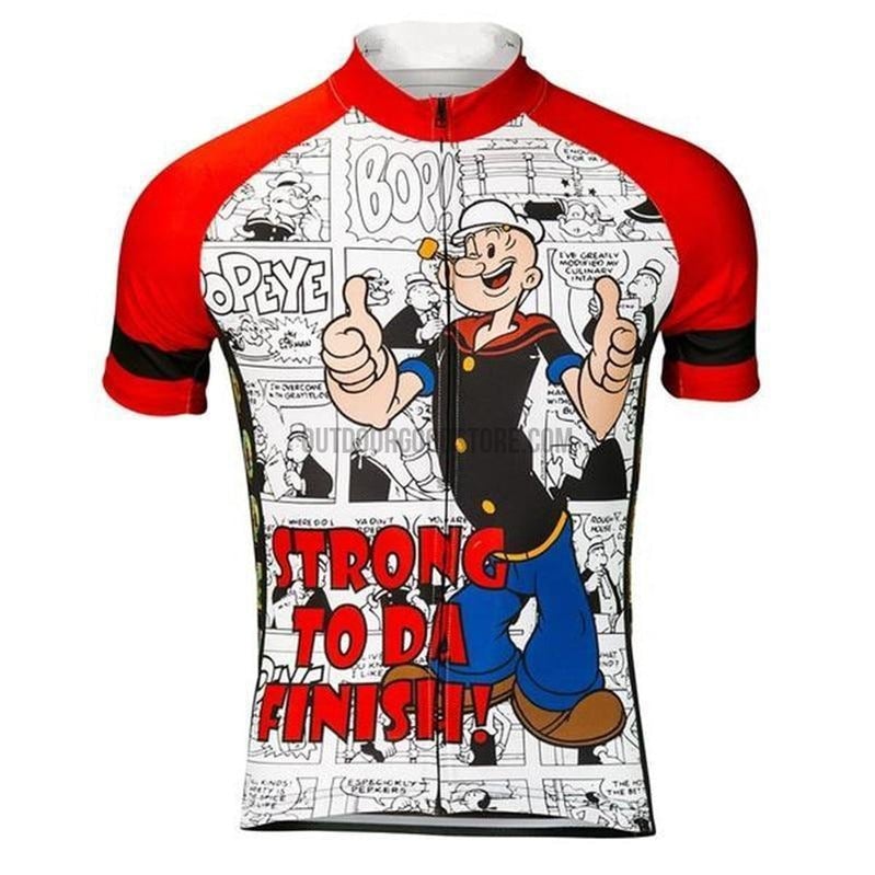 Popeye Strong To Da Finish White Cycling Jersey-cycling jersey-Outdoor Good Store