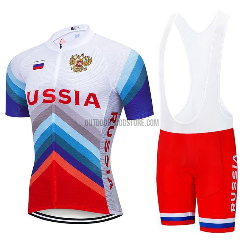 Russia Russian Cycling Pro Retro Short Cycling Jersey Kit-cycling jersey-Outdoor Good Store