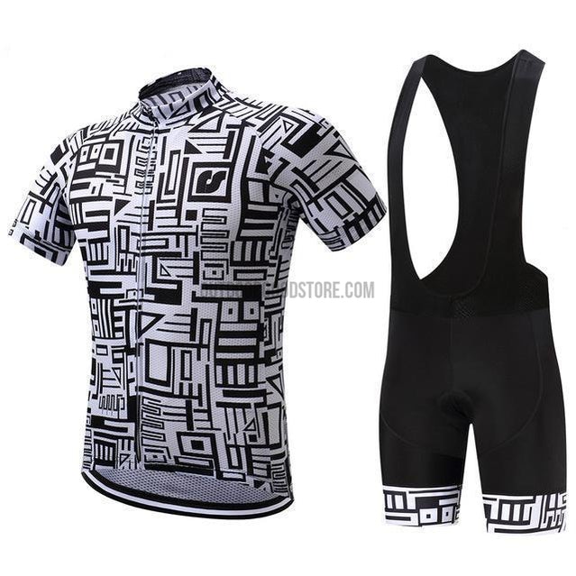 Surea Black White Geometric Pattern Retro Short Cycling Jersey Kit-cycling jersey-Outdoor Good Store