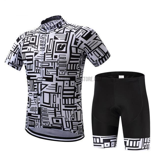 Surea Black White Geometric Pattern Retro Short Cycling Jersey Kit ...