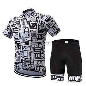 Surea Black White Geometric Pattern Retro Short Cycling Jersey Kit-cycling jersey-Outdoor Good Store