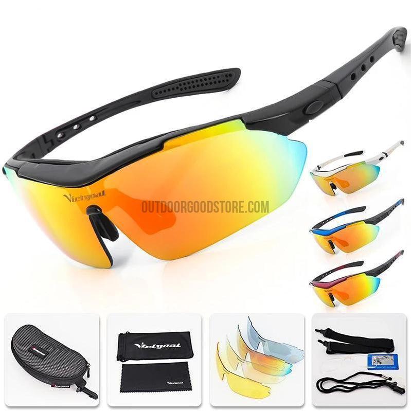 yellow sport polarized sunglasses, wind protect Stock Photo