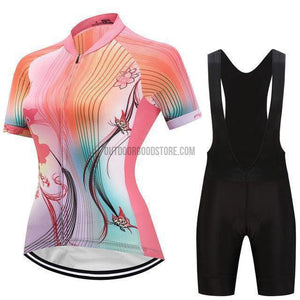 Women's Abstract Linear Orange Pink Art Cycling Jersey Kit-cycling jersey-Outdoor Good Store