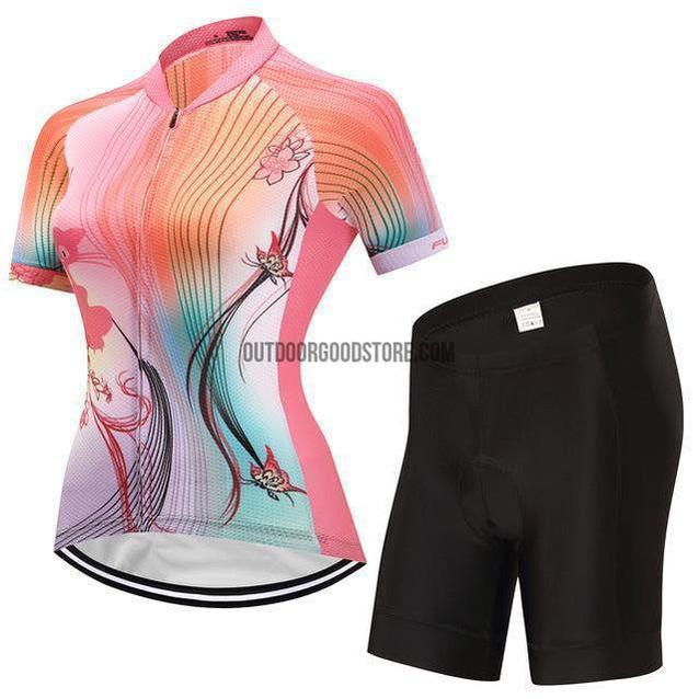 Women's Abstract Linear Orange Pink Art Cycling Jersey Kit-cycling jersey-Outdoor Good Store