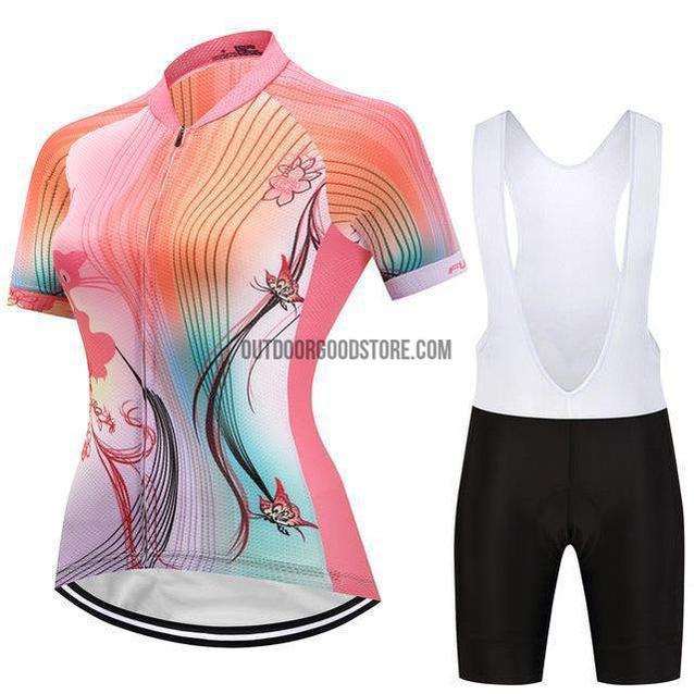 Women's Abstract Linear Orange Pink Art Cycling Jersey Kit-cycling jersey-Outdoor Good Store