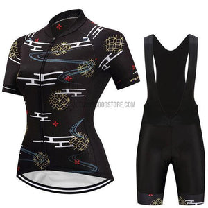 Women's Black Abstract Art Cycling Jersey Kit-cycling jersey-Outdoor Good Store