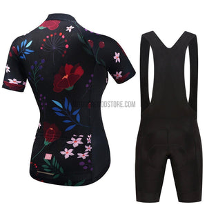 Women's Black Flowers Cycling Jersey Kit-cycling jersey-Outdoor Good Store