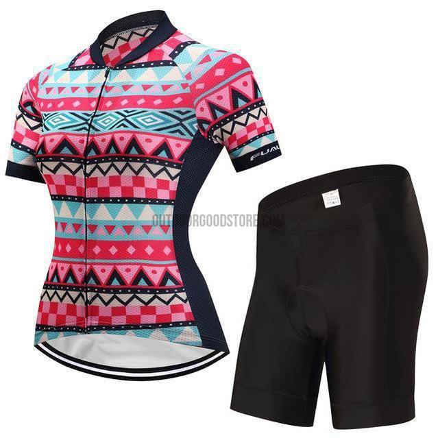 Women's Pink Black Aztec Cycling Jersey Kit-cycling jersey-Outdoor Good Store