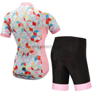 Women's White Pink Geometric Pattern Cycling Jersey Kit-cycling jersey-Outdoor Good Store