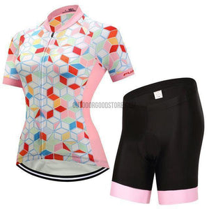 Women's White Pink Geometric Pattern Cycling Jersey Kit-cycling jersey-Outdoor Good Store